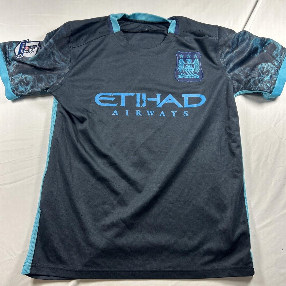 Manchester City FC Black Teal Aguilar #8 Soccer Jersey Mens Small Etihad Airways